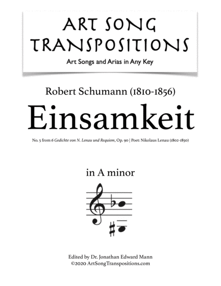 Free Sheet Music Einsamkeit Op 90 No 5 Transposed To A Minor