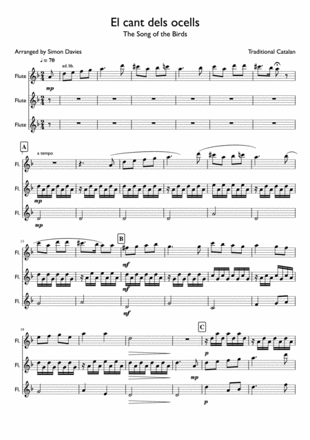 El Cant Dels Ocells Flute Trio Sheet Music