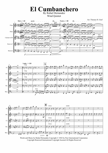 El Cumbanchero Samba Wind Quintet Sheet Music