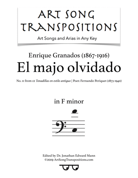 Free Sheet Music El Majo Olvidado Transposed To F Minor Bass Clef