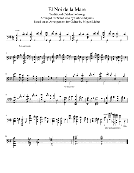 Free Sheet Music El Noi De La Mare Solo Cello