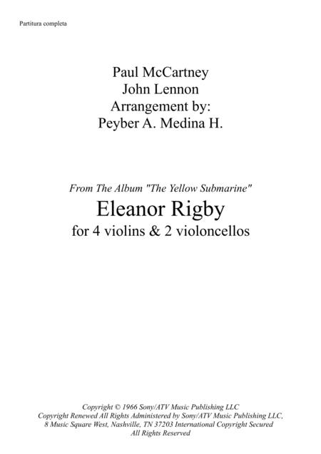 Eleanor Rigby For 4 Violins 2 Cellos Sheet Music