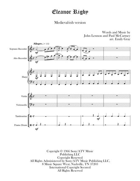 Eleanor Rigby Medieval Bardcore Version Sheet Music