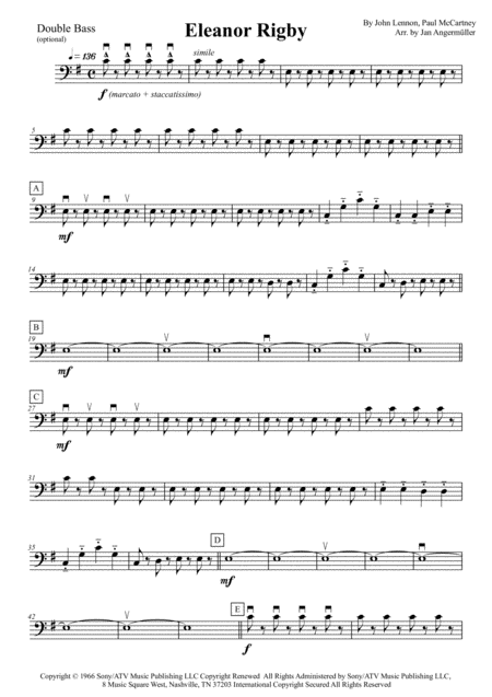 Eleanor Rigby Playalong For Contrabass Play The Original Cello 2 Part Sheet Music