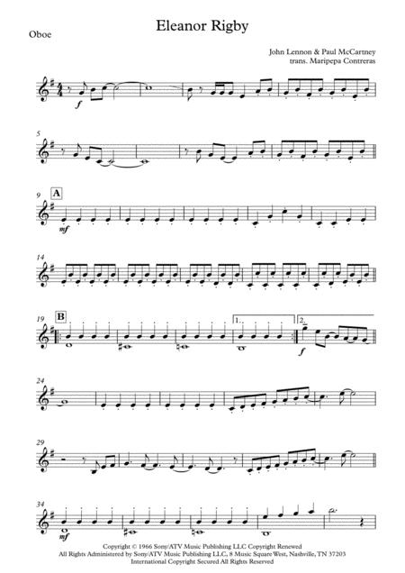 Free Sheet Music Eleanor Rigby The Beatles Arrangement Of Strings Part For Oboe