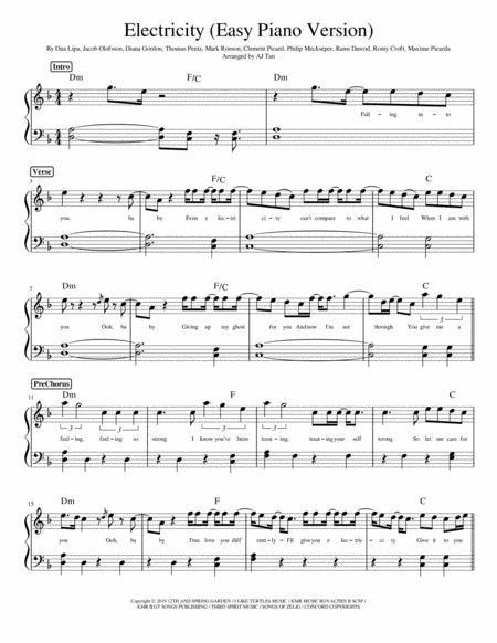 Free Sheet Music Electricity Easy Piano Version