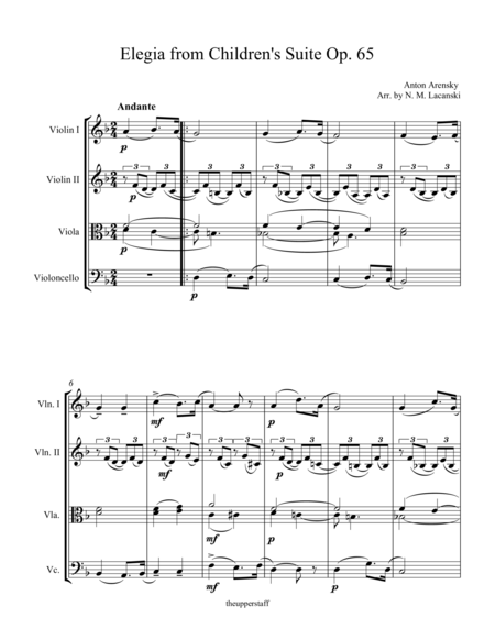 Free Sheet Music Elegia From Childrens Suite Op 65