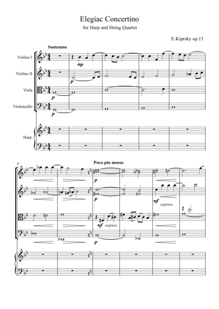 Free Sheet Music Elegiac Concertino For Harp And String Quartet