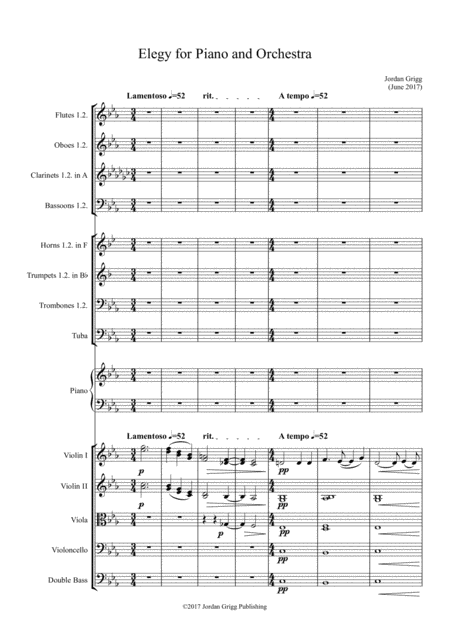 Elegy For Piano And Orchestra Sheet Music