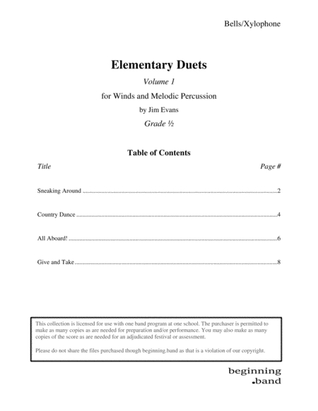 Free Sheet Music Elementary Duets Volume 1 For Bells Xylophone