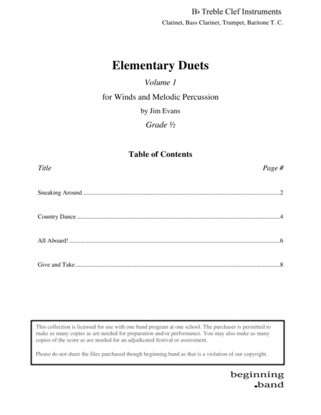 Elementary Duets Volume 1 For Clarinet Bass Clarinet Trumpet And Baritonet C Sheet Music