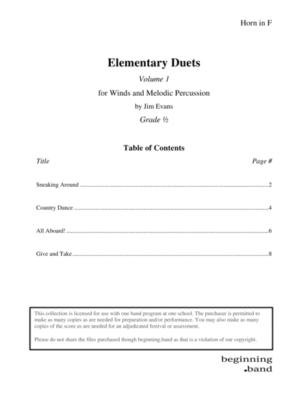 Elementary Duets Volume 1 For Horn In F Sheet Music