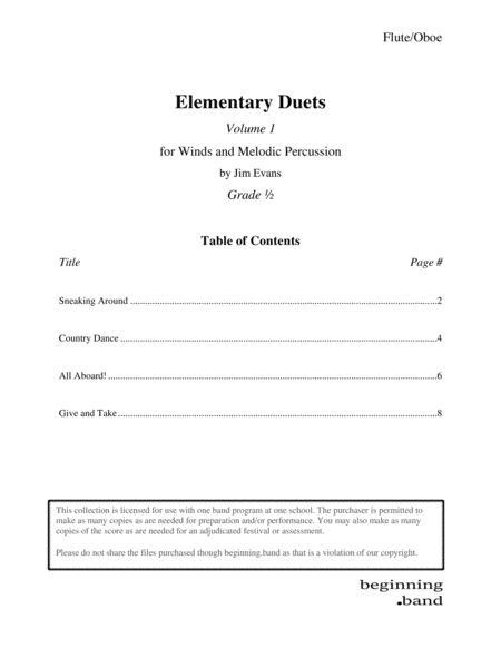 Elementary Duets Volume 1 For Winds And Mallet Percussion Sheet Music