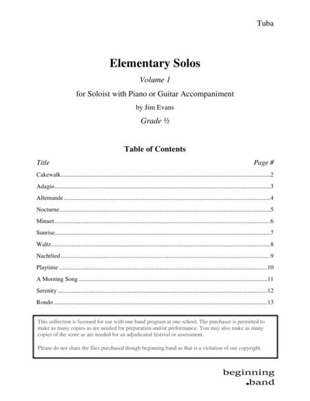 Elementary Solos Volume 1 For Tuba Sheet Music