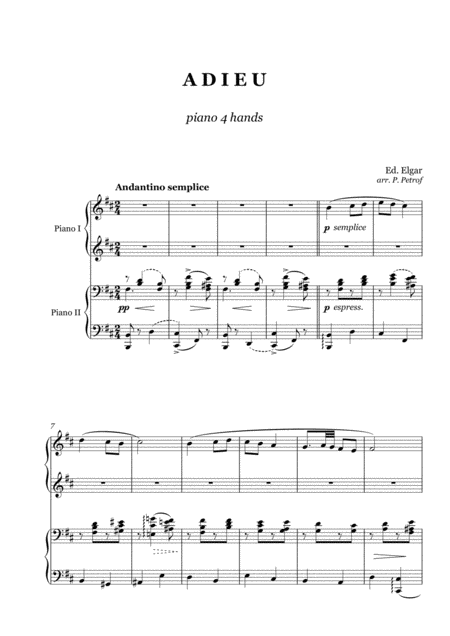Free Sheet Music Elgar Adieu Piano 4 Hands Score And Parts