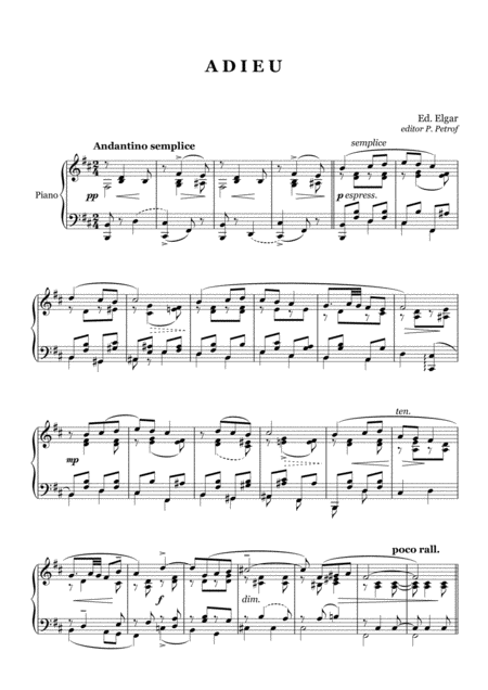 Elgar Adieu Piano Solo Sheet Music