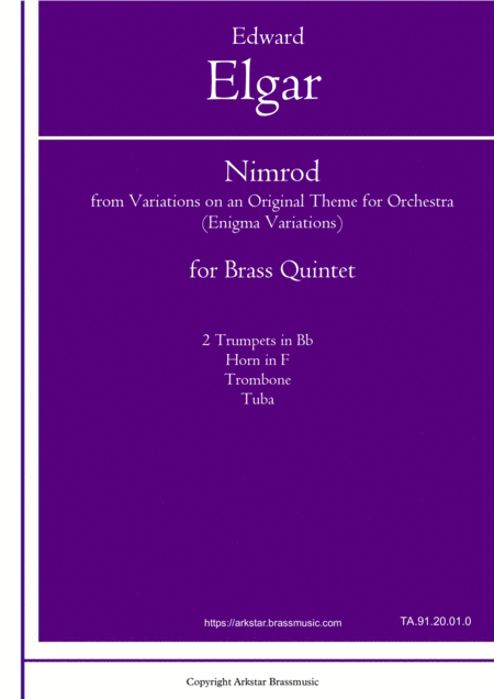 Elgar Nimrod From Enigma Variation Variations On An Original Theme For Orchestra For Brass Quintet Sheet Music