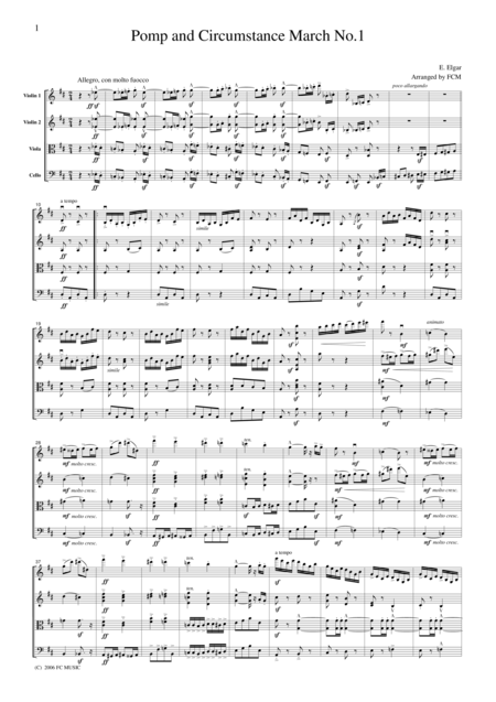 Free Sheet Music Elgar Pomp And Circumstance March No 1 For String Quartet Ce001