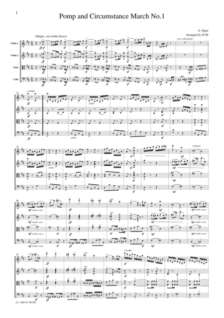 Elgar Pomp And Circumstance March No 1 For String Quartet Ce001 Sheet Music