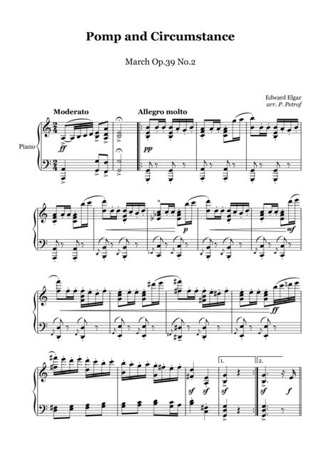 Elgar Pomp And Circumstance March Op 39 No 2 Piano Solo Sheet Music