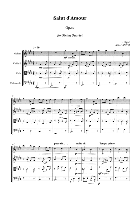 Elgar Salut D Amour String Quartet Score And Parts Sheet Music