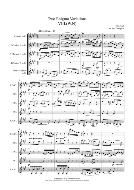 Free Sheet Music Elgar Variations Viii W N And Ix Nimrod From Enigma Variations Op 36 Clarinet Quintet