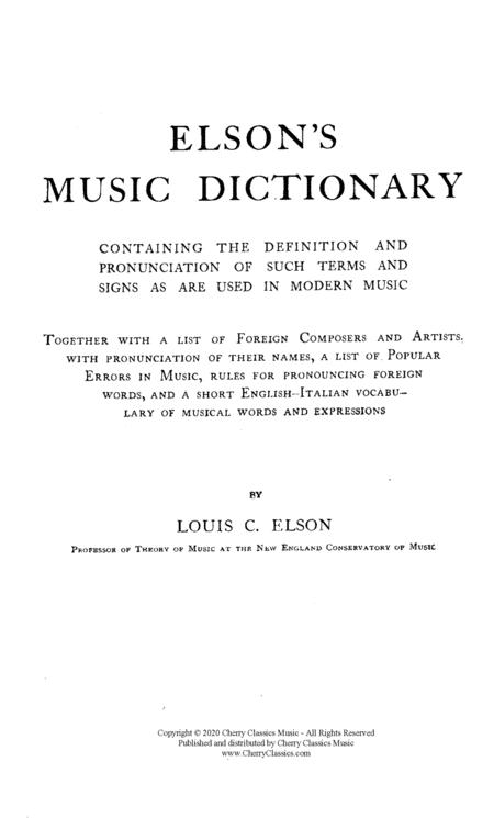 Free Sheet Music Elsons Complete Music Dictionary Digital Download Edition