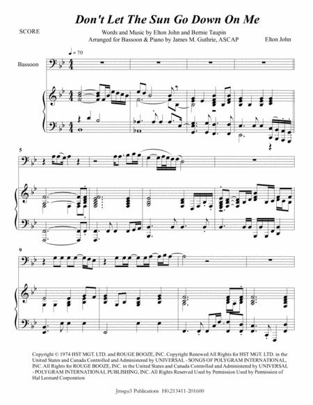 Free Sheet Music Elton John Dont Let The Sun Go Down On Me For Bassoon Piano