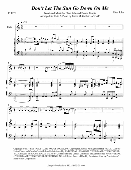 Elton John Dont Let The Sun Go Down On Me For Flute Piano Sheet Music