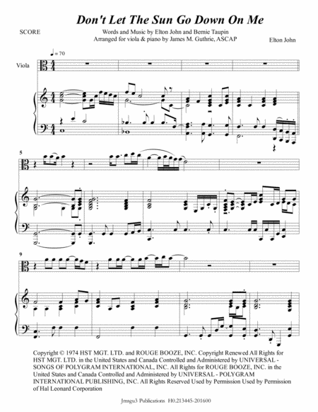 Free Sheet Music Elton John Dont Let The Sun Go Down On Me For Viola Piano