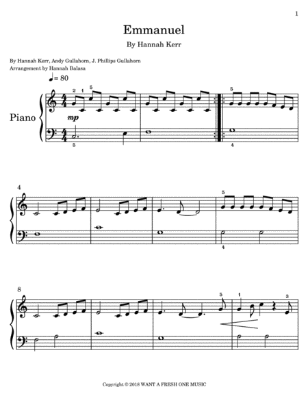 Free Sheet Music Emmanuel Easy Piano