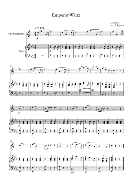 Free Sheet Music Emperor Waltz Johann Strauss Jr For Alto Saxophone Piano