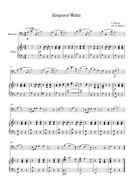 Free Sheet Music Emperor Waltz Johann Strauss Jr For Bassoon Piano