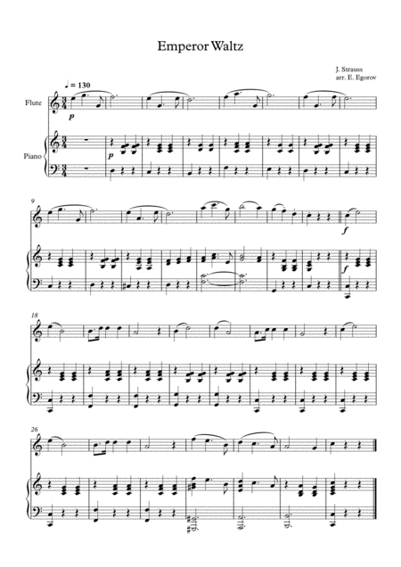 Free Sheet Music Emperor Waltz Johann Strauss Jr For Flute Piano