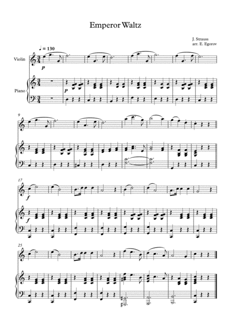 Emperor Waltz Johann Strauss Jr For Violin Piano Sheet Music