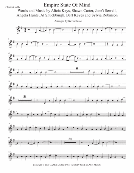 Empire State Of Mind Clarinet Sheet Music