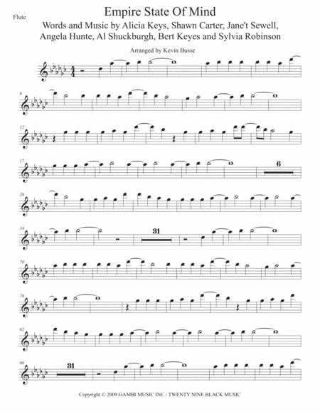 Empire State Of Mind Original Key Flute Sheet Music