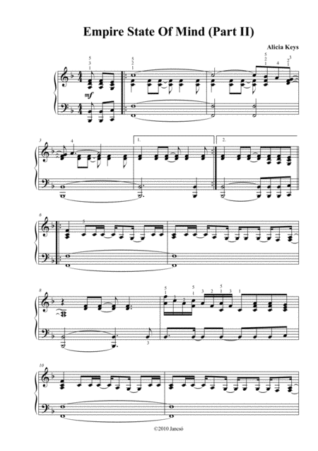 Free Sheet Music Empire State Of Mind Part Ii Broken Down