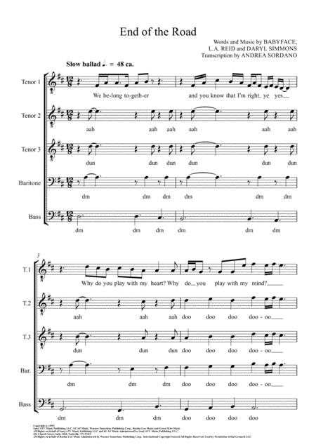 Free Sheet Music End Of The Road Acapella Version Boys Ii Men