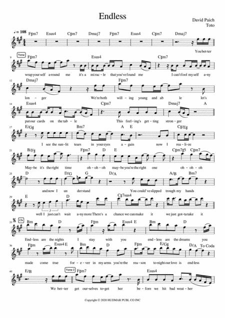 Endless By Toto Vocal Melody And Chords Sheet Music