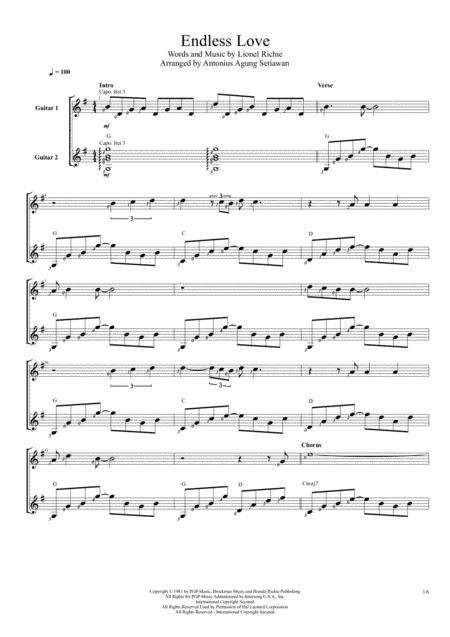 Endless Love Duet Guitar Score Sheet Music