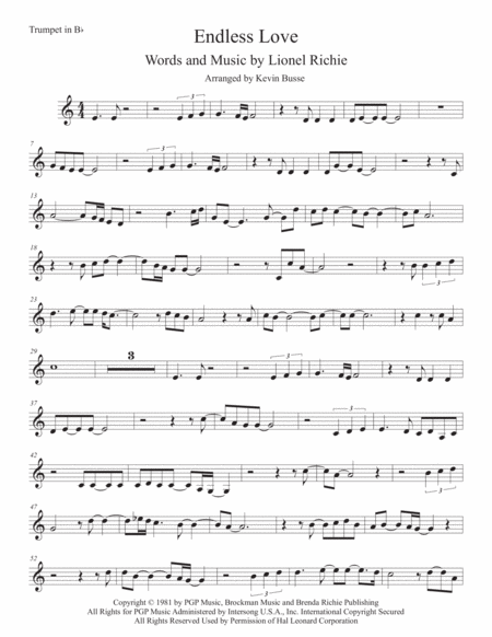 Endless Love Easy Key Of C Trumpet Sheet Music