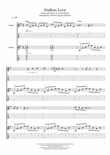 Endless Love Fingerstyle Guitar Duet Sheet Music