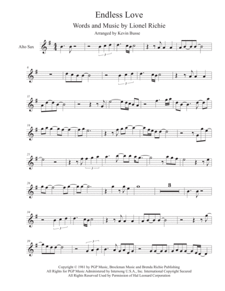 Endless Love Original Key Alto Sax Sheet Music