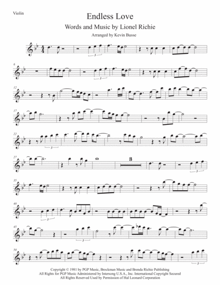 Free Sheet Music Endless Love Original Key Violin