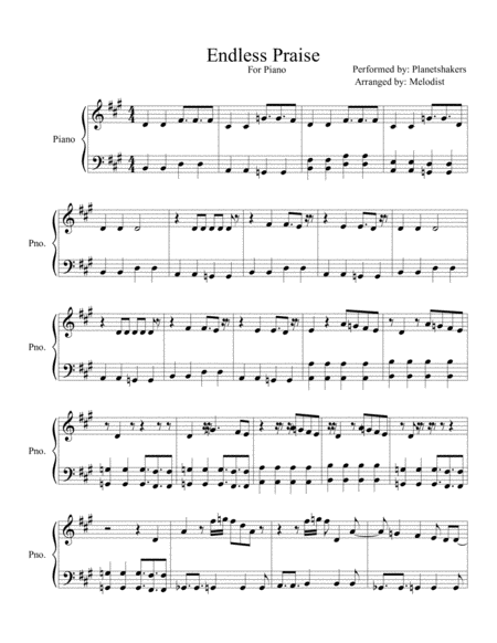 Free Sheet Music Endless Praise By Planetshakers