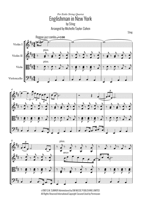 Englishman In New York String Quartet Sheet Music