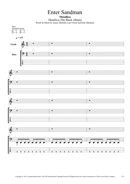 Enter Sandman Bass Tab Sheet Music