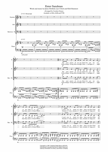 Enter Sandman Metallica For Sab Choir Piano Sheet Music