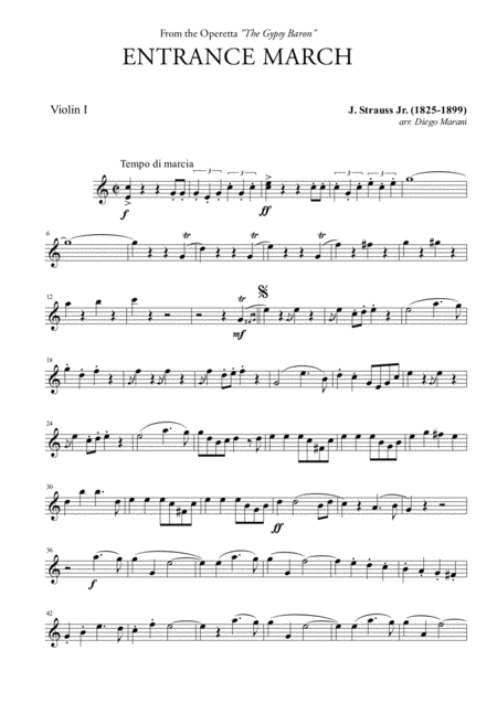 Entrance March From The Gypsy Baron For String Quartet Sheet Music